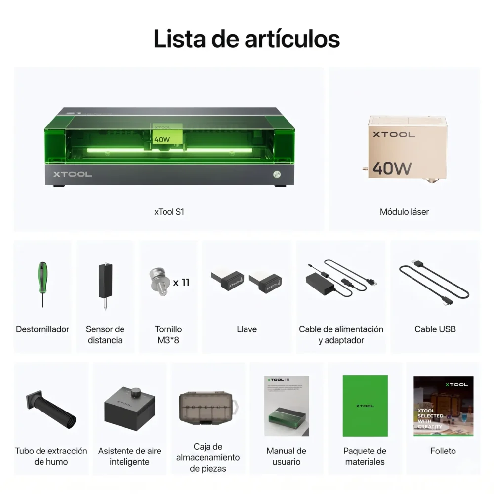xtool 2 MAQUINA LASER XTOOL S1 DE DIODO 40W CON ASISTENTE DE AIRE Y PANAL